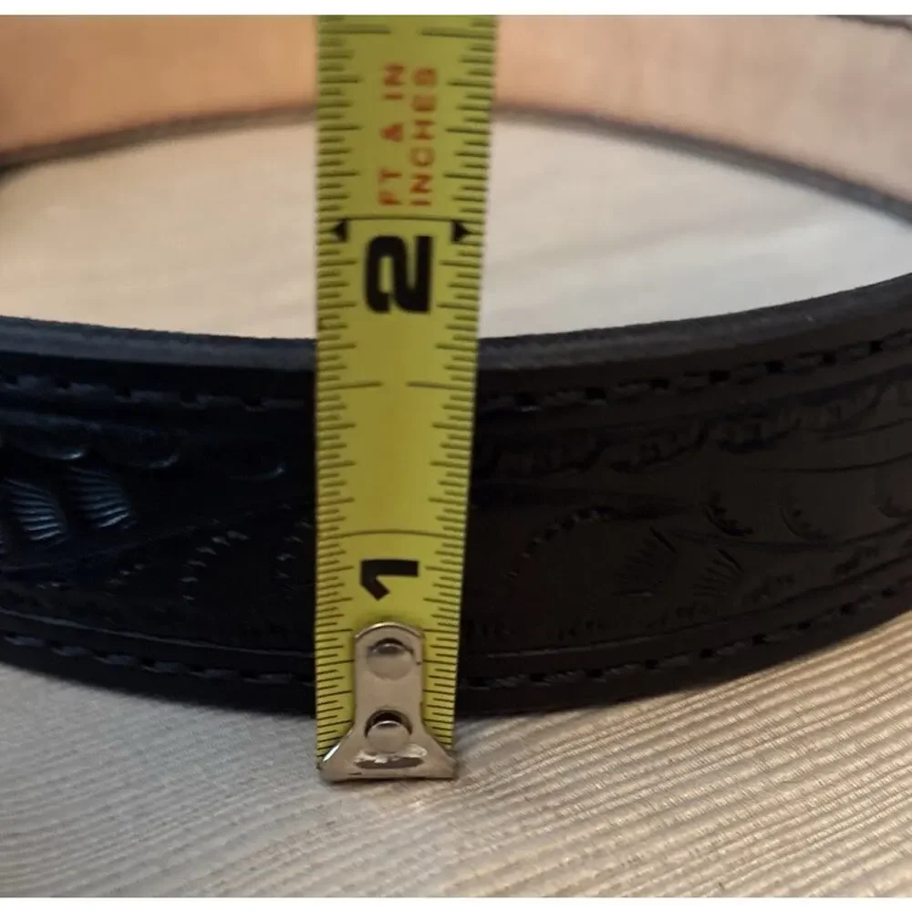 Black Tooled Leather Women's Belt